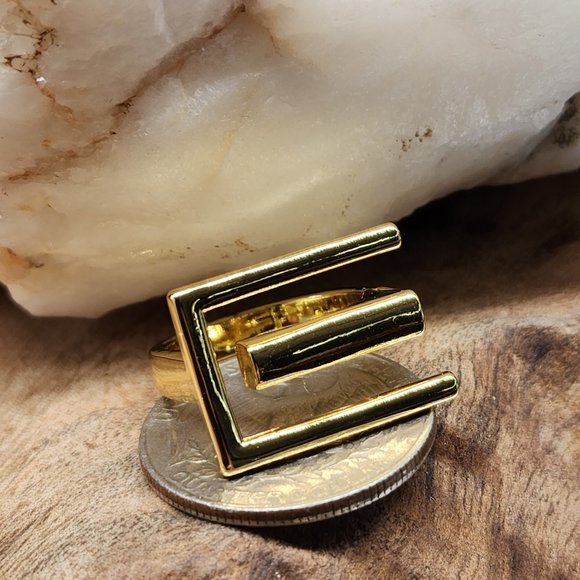 Contemporary Band Artisan GG Ring 14K Gold plated Unique Design - Picture 7 of 13